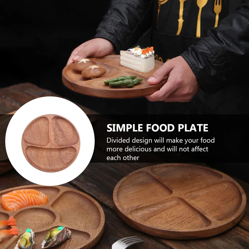 Wooden Dining Plates Portion Control Divided Dishes Household Tableware Luncheon Plates Dinnerware Sets Wood Plates