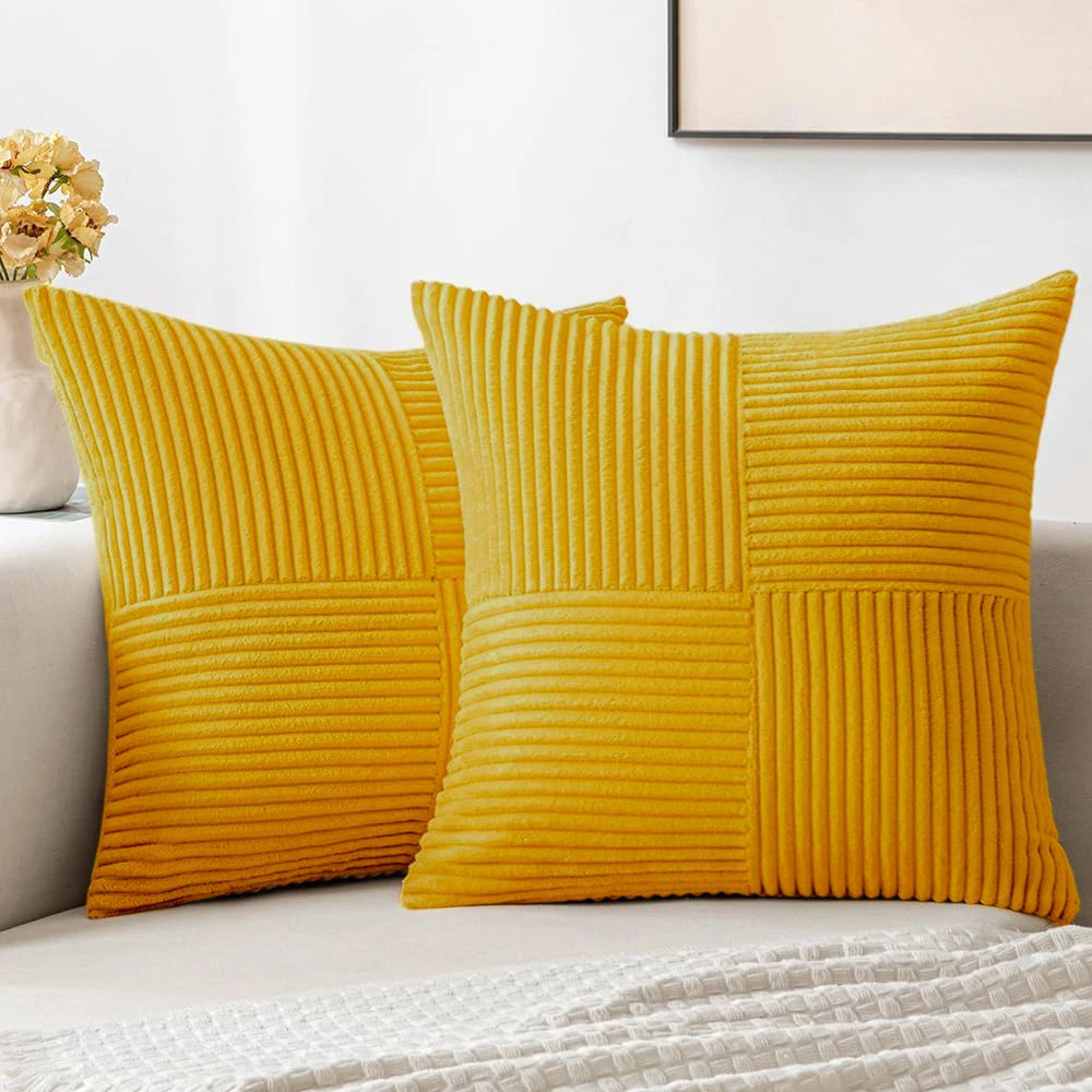 Striped Patchwork Corduroy Cushion Cover