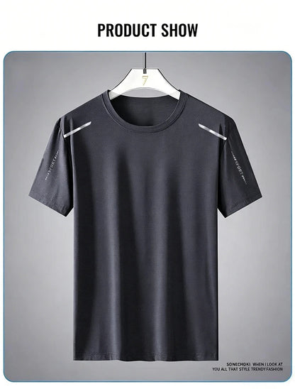 Ice Silk Running Shirts Men Loose Printing Short Sleeve Top Basketball Gym Sportswear For Male Fitness Workout Quick Dry Tee