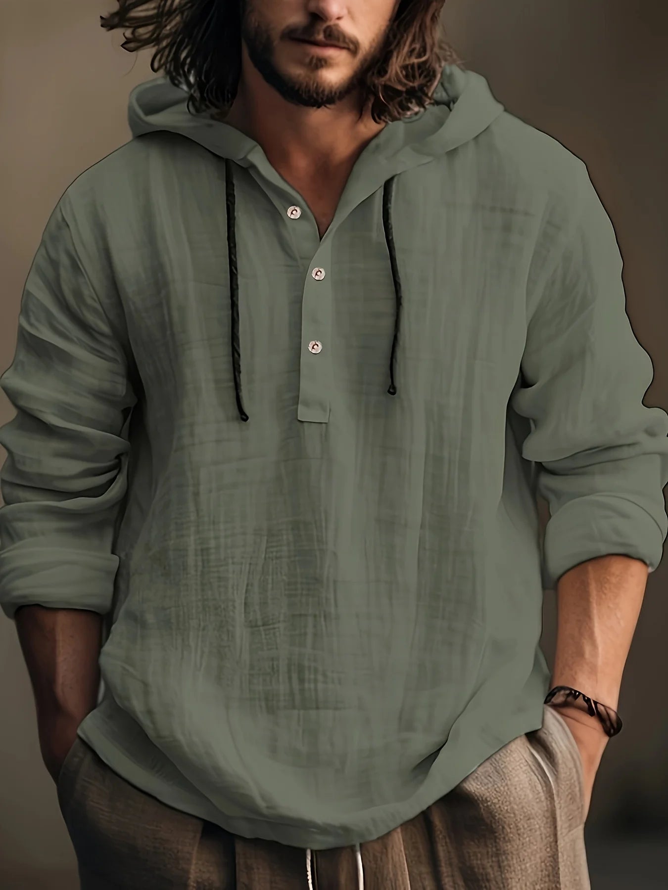 Men's Cotton Linen Hooded Sweatshirt — Long Sleeve Casual Pullover Spring Autumn Top