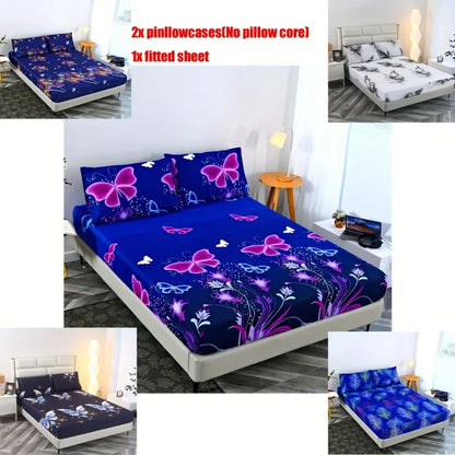 3-Piece Print Bedding Set with Fitted Sheet