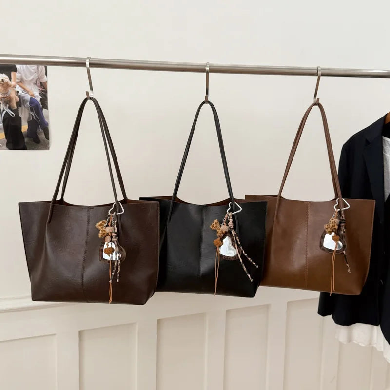 Khaki Wrinkled Faux Leather Tote, Fits 13-Inch Laptop