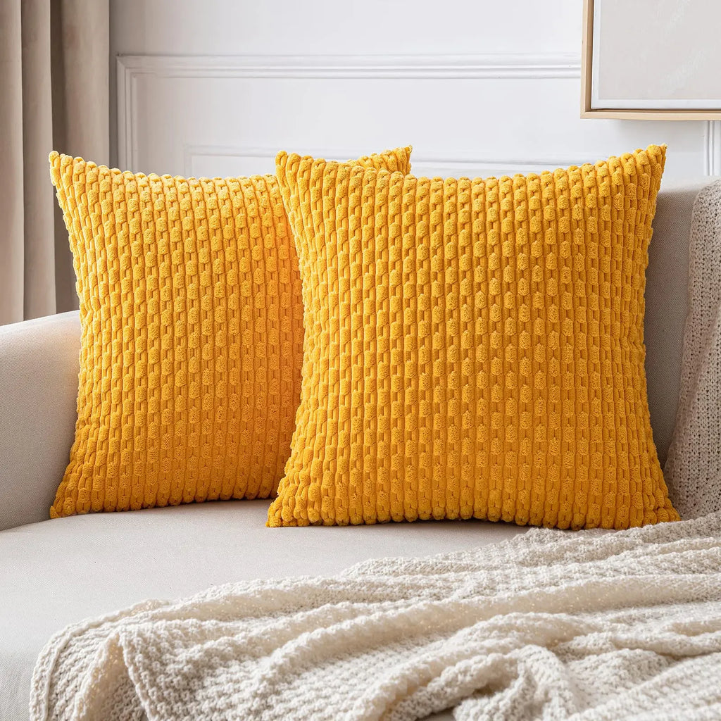 Burnt Orange Striped Corduroy Cushion Cover