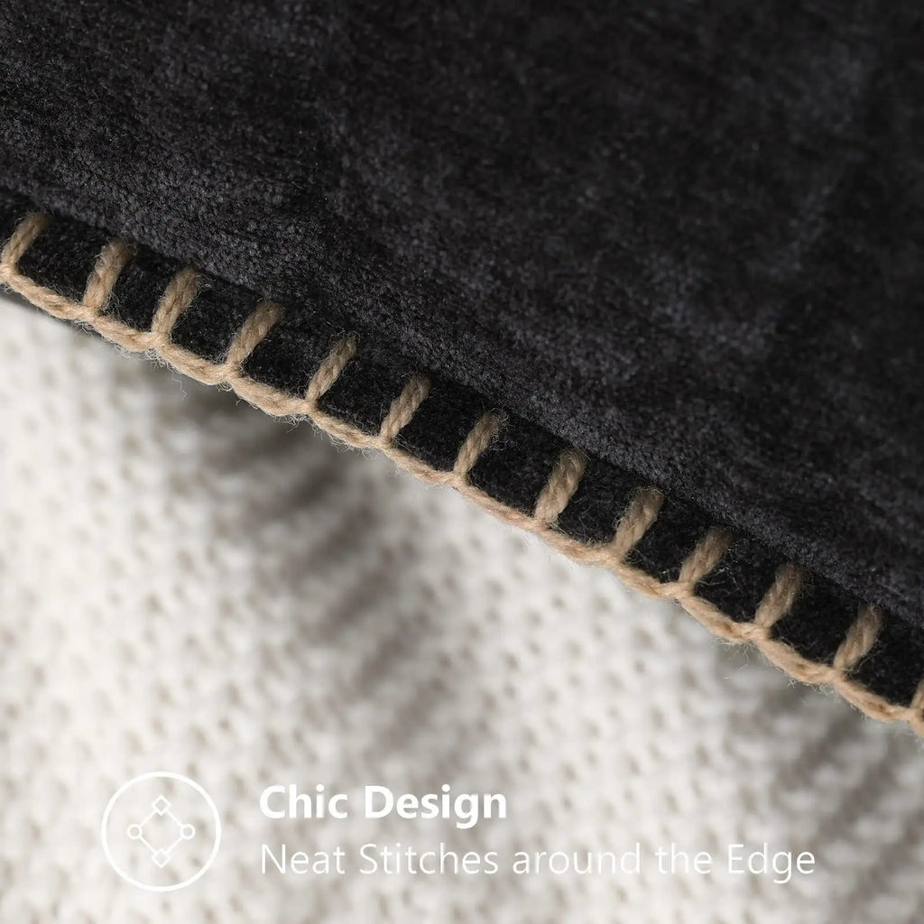 Black Chenille Cushion Cover with Stitched Edge