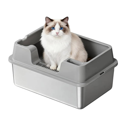 XL Stainless Steel Litter Box, High Wall Sides