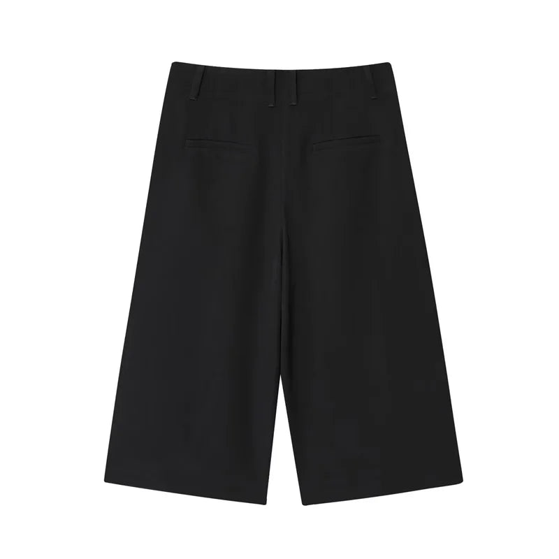 Women's Black Cropped Casual Shorts — Simple Summer Commuter Shorts