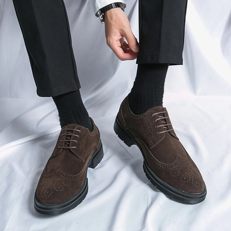 New 46 large size abrasive leather Brock carved business dress shoes for men round head lace-up casual shoes