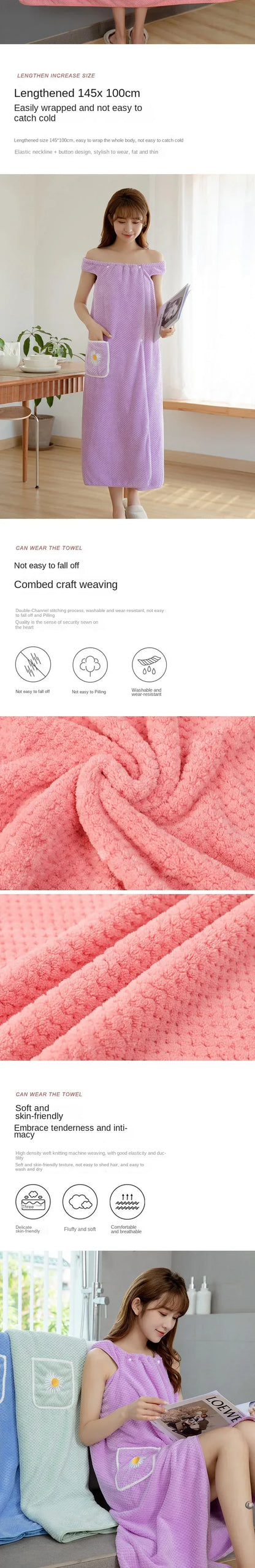 Wearable Bath Wrap Towel, Washable Bathrobe