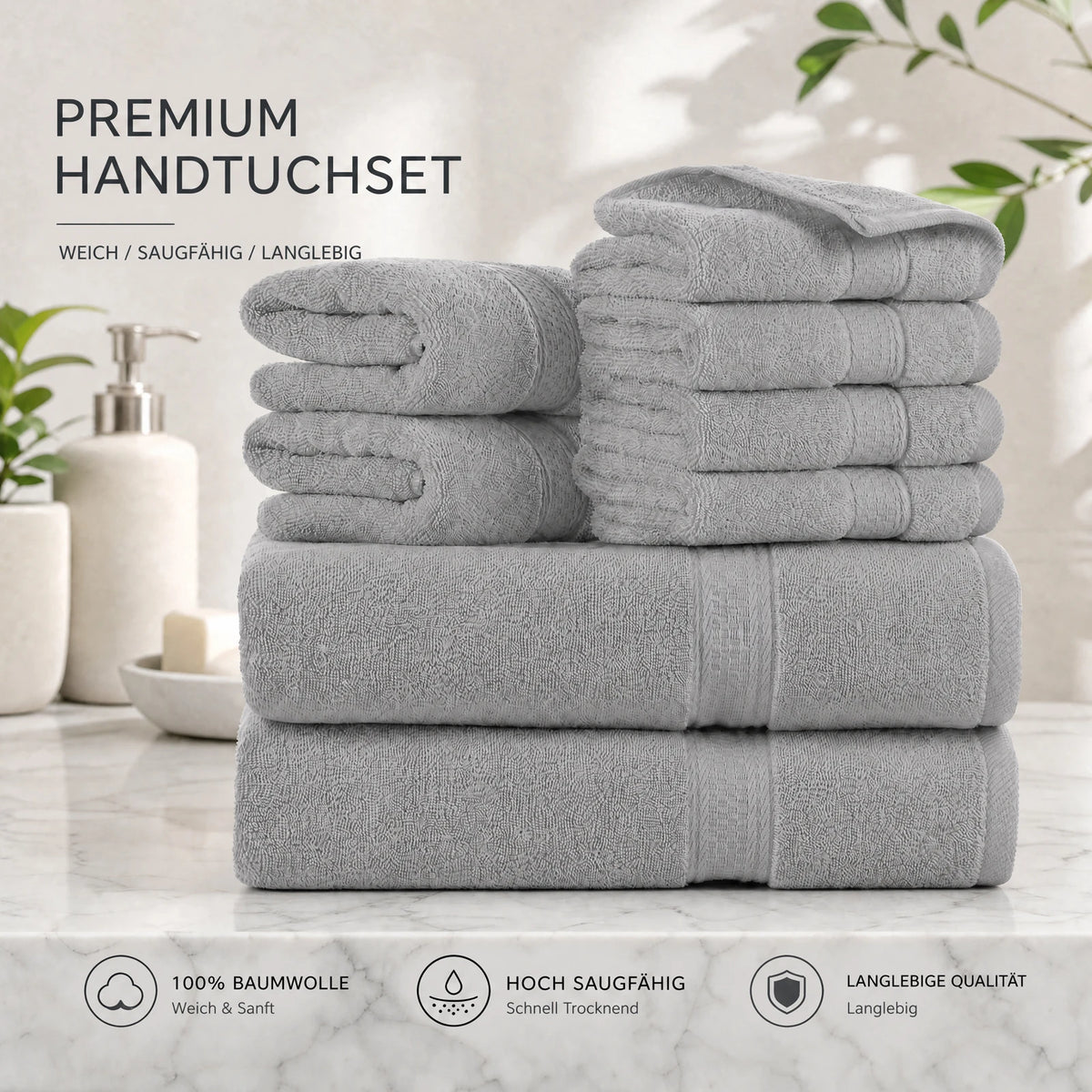 Towels 8 Piece Majestic Plush Luxury Towel Set, Cotton, Grey | Majestic - Bath Towel Set