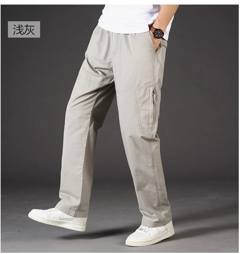Men's Cotton Cargo Overalls Jogger Trousers — Stretch Waist Work Utility Sweatpants
