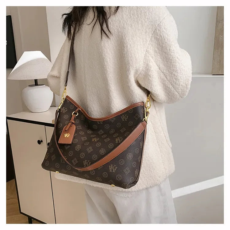 Beige Printed Commuter Tote, Large Capacity