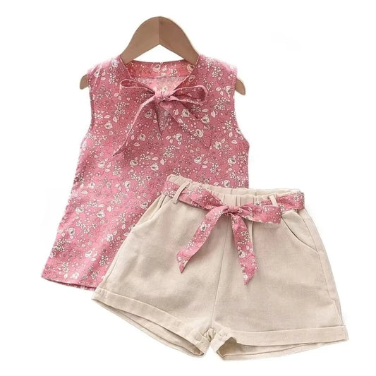Baby Girls Sleeveless Vest & Shorts 2-Piece Set