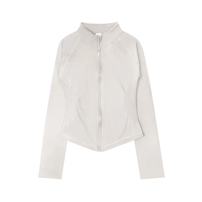 Women’s Zip-Up Sports Jacket — Seamless Long Sleeve Gym Activewear