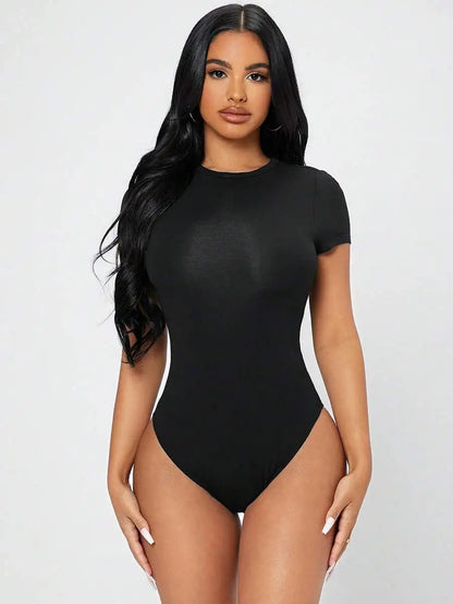 Petite Bodycon Bodysuit for Women — Slim Fit Short Sleeve