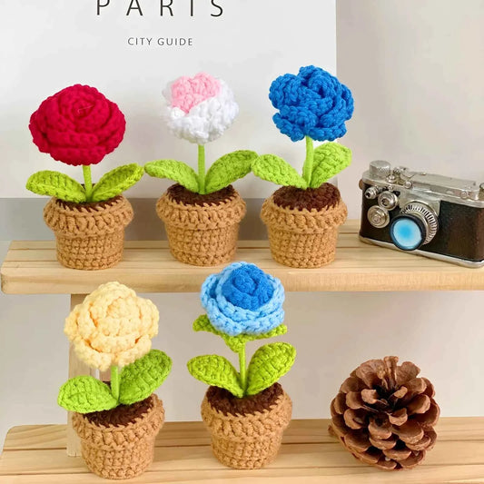 1pc finished hand-crocheted artificial flower small potted plant - high-value cute desktop ornaments, decorative home gifts