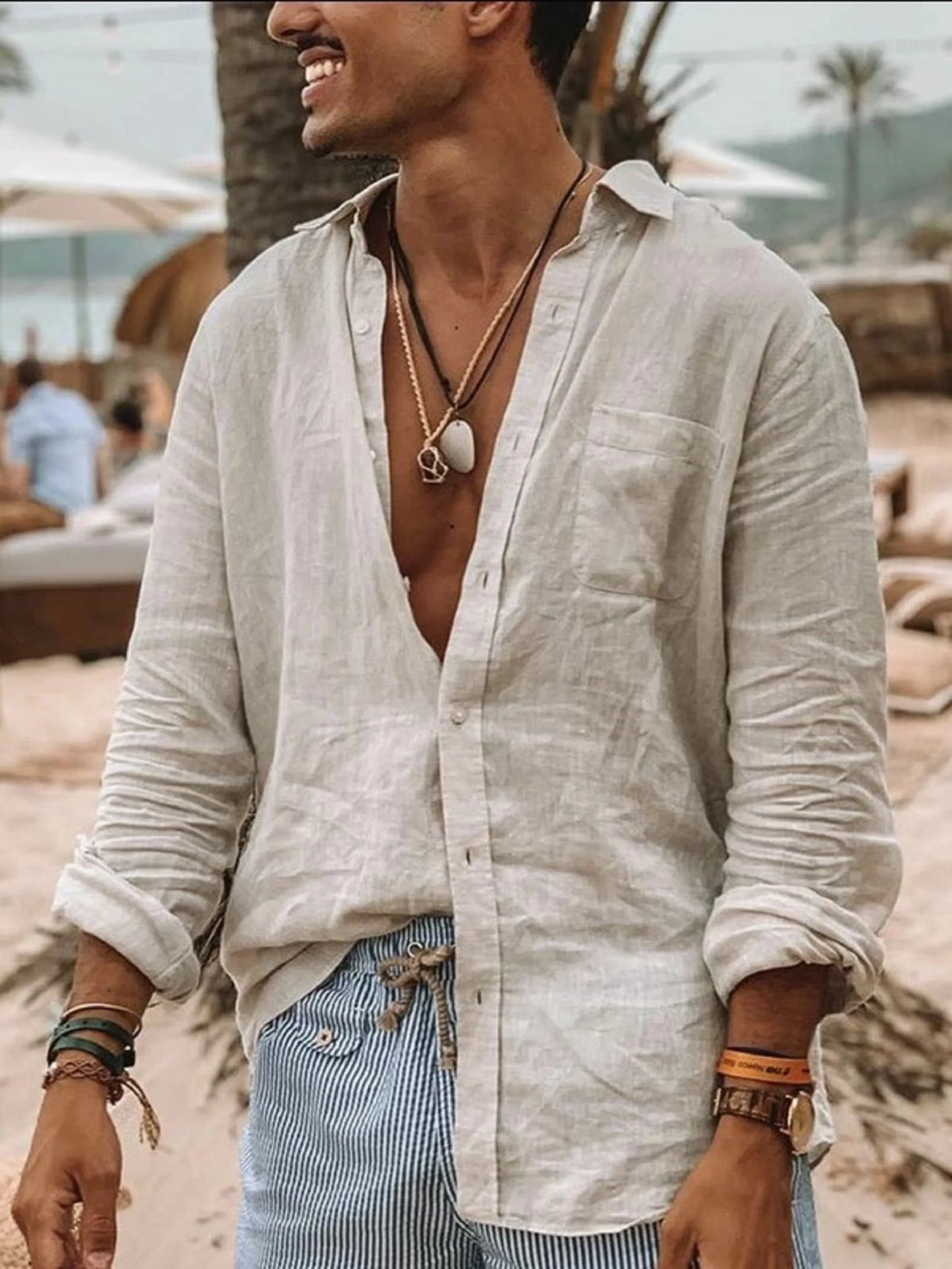 Men's Casual Solid Color Long Sleeve Lapel Shirt — Outdoor Cardigan Top