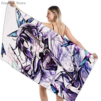 Bathing Towels Demon Slayer Nezuko Kamado Printing Anime Home Decor Textile Comfortable Summer Beach Towel Toalhas De Banho