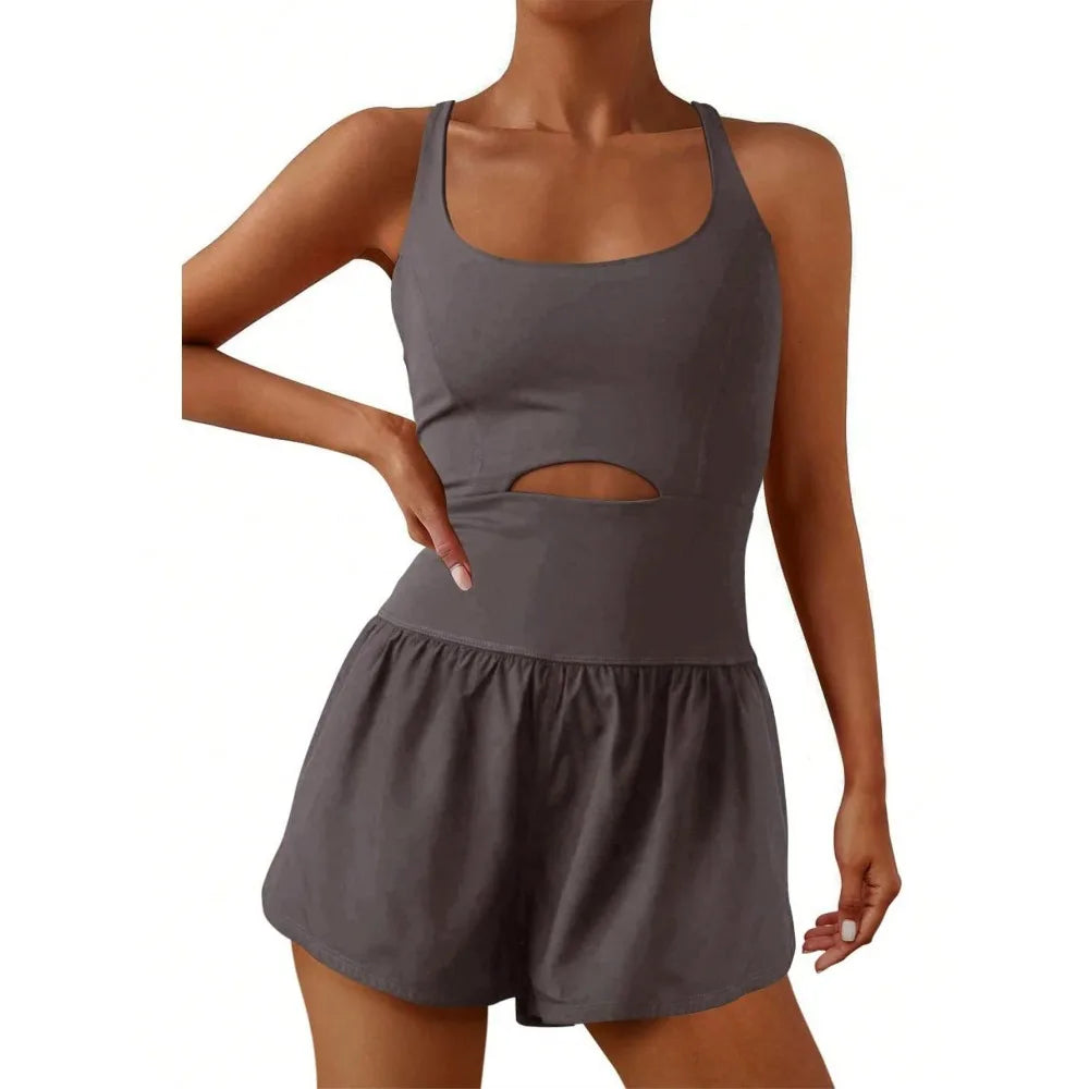 Women’s Sleeveless Gym Jumpsuit — Athletic Yoga & Running Romper