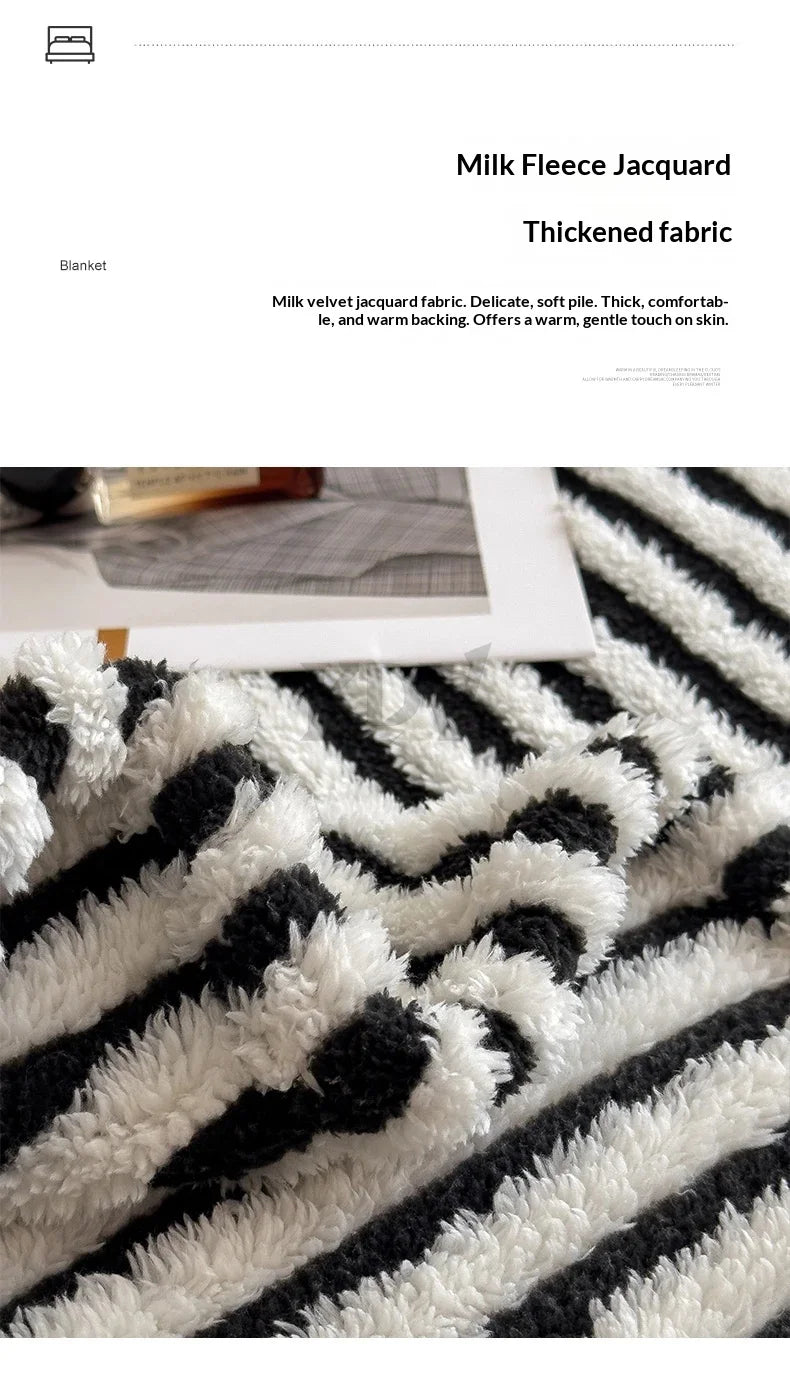 Imitation Rabbit Plush Striped Blanket Fluffy Soft Fleece Throw Blanket for Sofa Single Double Spring Autumn Warm Bed Blankets