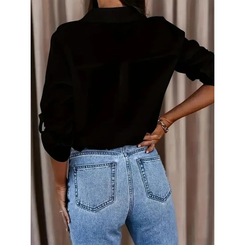 Women's Plus Size Formal Shirt — Long Sleeve Button Up Workwear Blouse