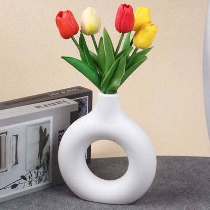 Modern Donut Ring Vase — Ceramic-Look Hanging & Tabletop Flower Pot for Home Decor
