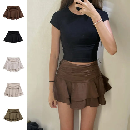 ETJ Women's Flouncy Stacked Short Skirt Pants — Mid-Waist Fashion Hot Girl Style