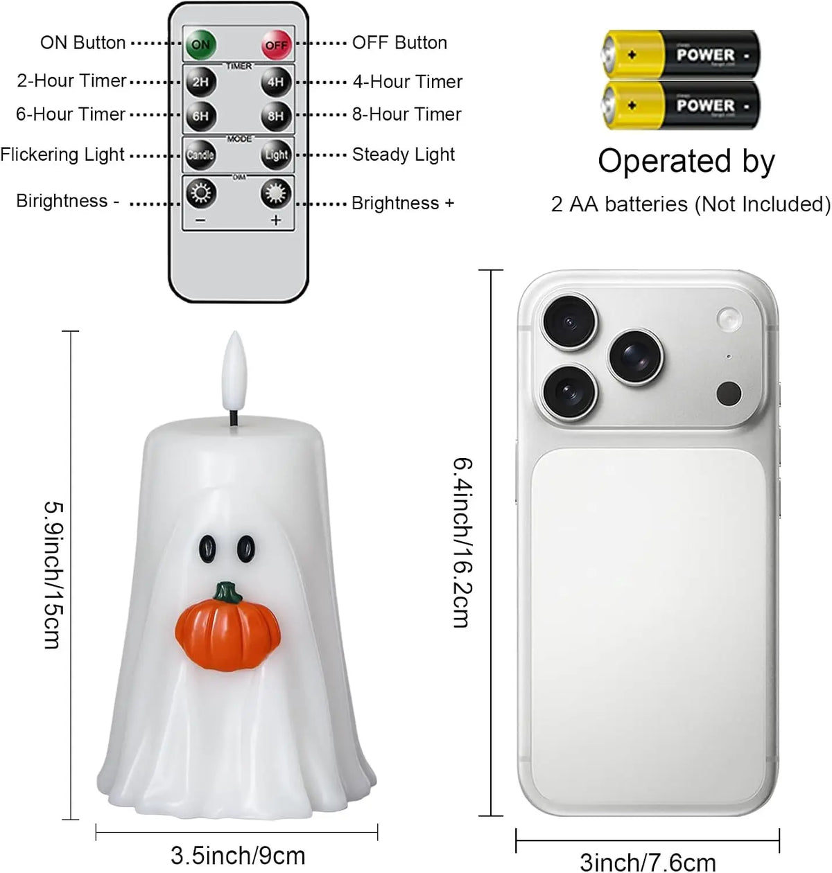 Halloween Ghost Flameless Candle Remote Battery Operated Candle