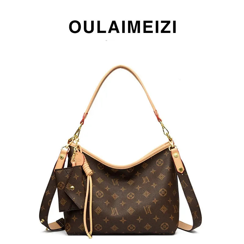 Vintage Canvas Hobo Tote with Mini Coin Bag Charm