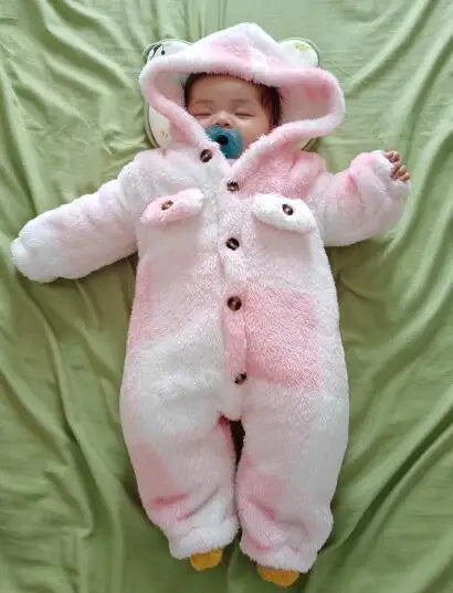 Plaid Hooded Plush Jumpsuit, Winter Warm Romper