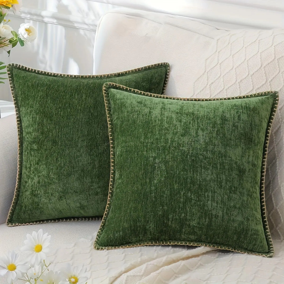 Black Chenille Cushion Cover with Stitched Edge