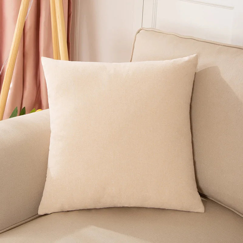 Solid-Color Cotton-Linen Cushion Cover