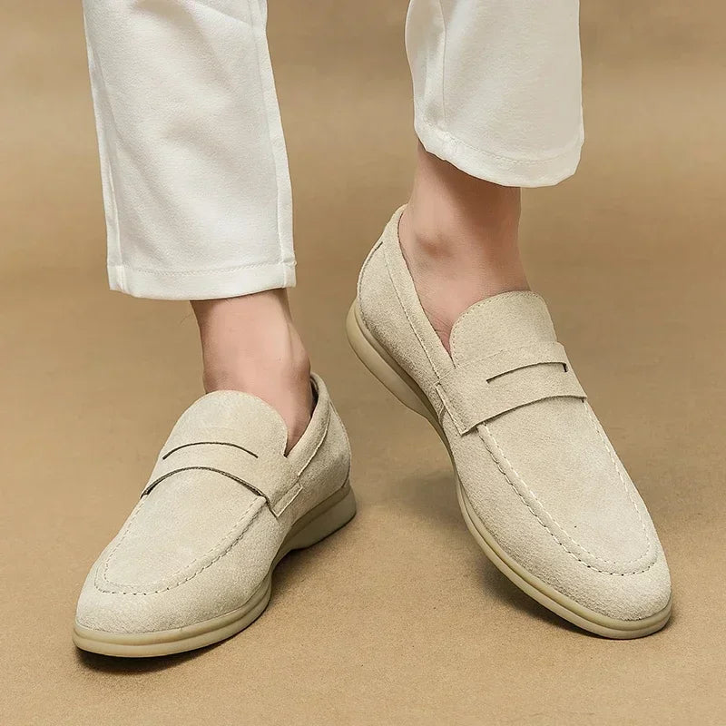 Men's Luxury Beige Suede Loafers | Soft Sole Business Moccasins Slip-On