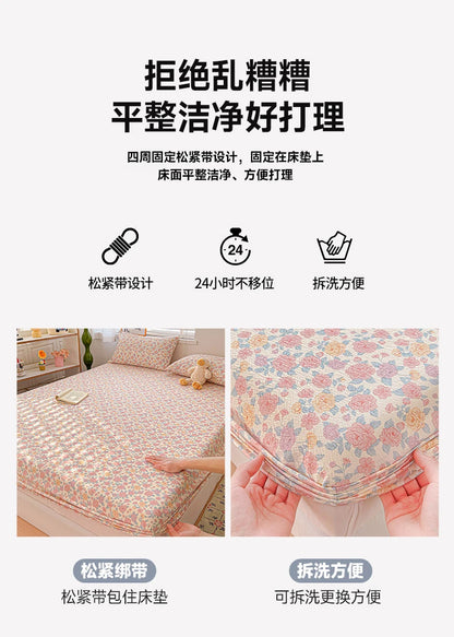 Non-Slip Fitted Sheet Set with Pillowcase, Queen