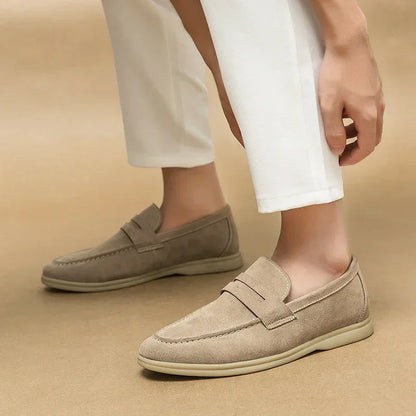 Men's Luxury Beige Suede Loafers | Soft Sole Business Moccasins Slip-On