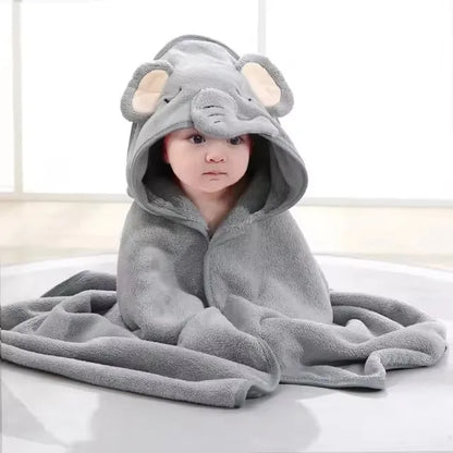 Cartoon Hooded Baby Bath Towel & Swaddle Wrap