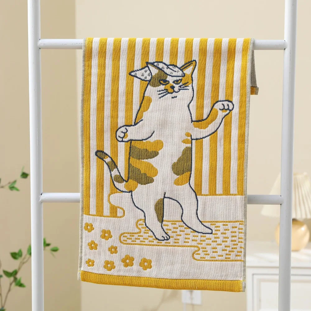 Cartoon Cat Face Towels 34x74cm Soft Bath Towel Absorbent 3 Layer Cotton
