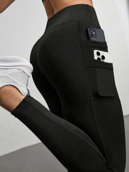 Women's High Waist Elastic Yoga Pants with Side Pockets — Casual Running Fitness Trousers