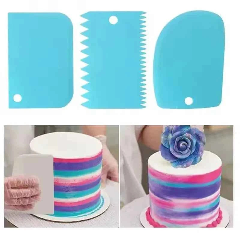 3pcs Cream Scraper Cake Icing Smoother Tool for Cake Decoration Arc Tooth Shape Cream Bread Cutter Multifunctional Baking Tools
