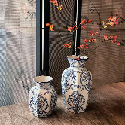 Hand-Painted Vase Blue White Porcelain Vase Elegant Home Decor Living Room Entryway Desktop Flower Arrangement Display Ornaments