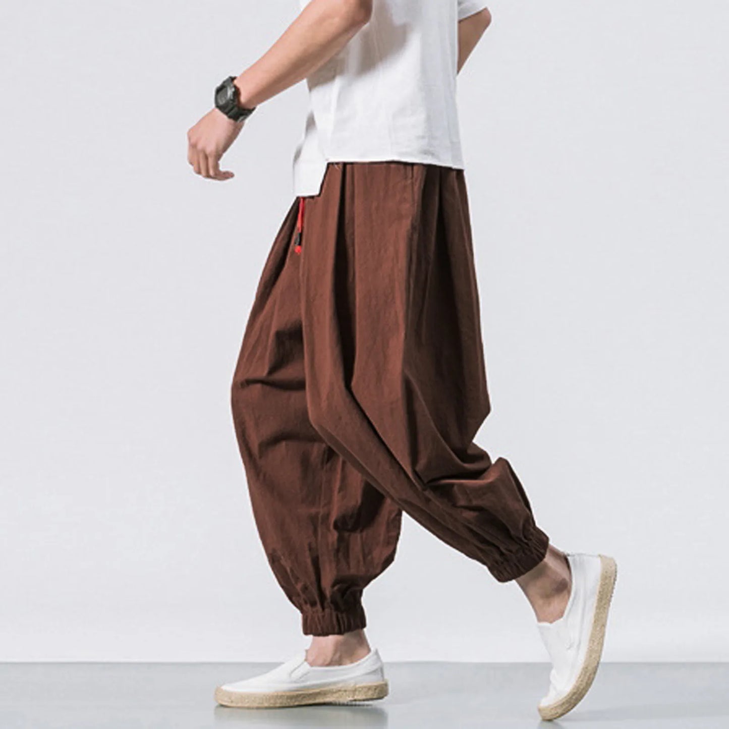 Men's Oversize Linen Harem Pants — Loose Wide Leg Casual Sweatpants Plus Size