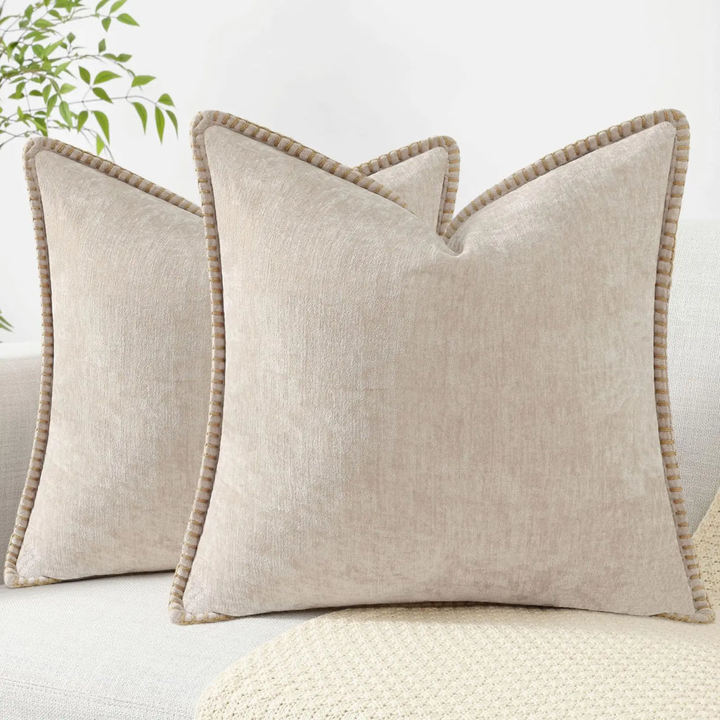 Black Chenille Cushion Cover with Stitched Edge