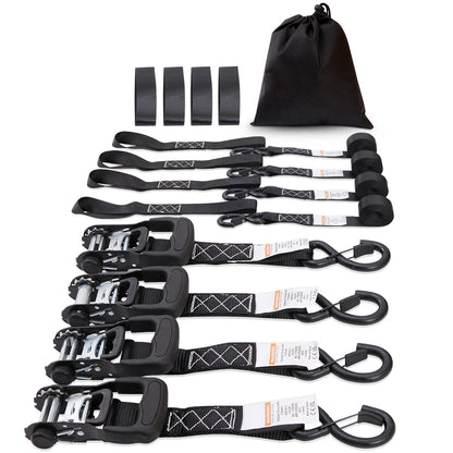 4pcs Trailer Ratchet Tie Down Straps with Padded Handles Hook Brake Binding Belt for Moving Securing Cargo Motorcycle