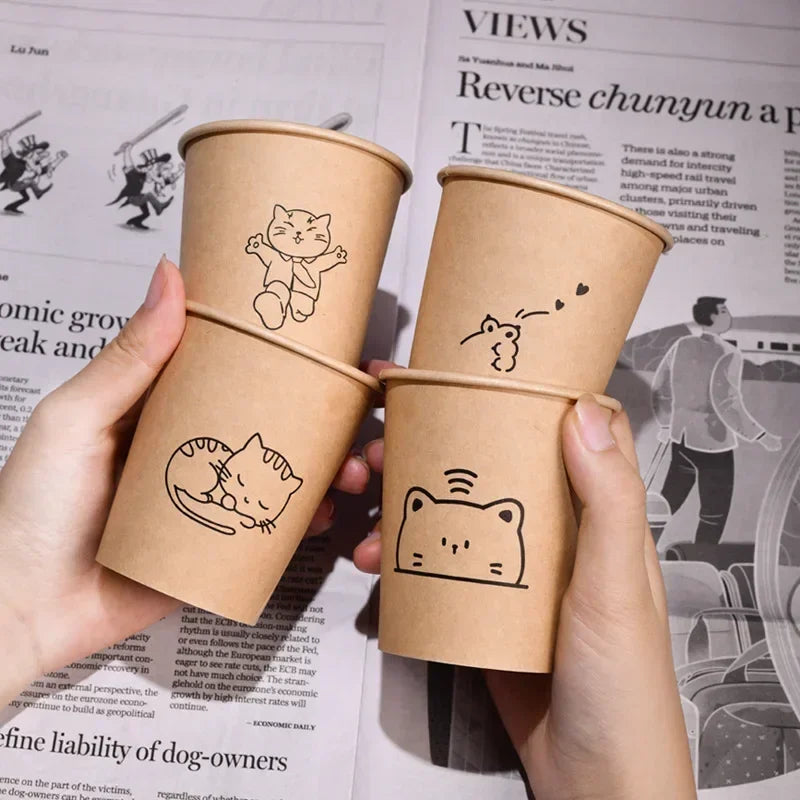 50PCS Biodegradable Paper Tasting Cups 250ml | Coffee Tea Milk Party Tableware