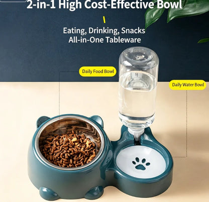 Raised Double Cat Bowl — Anti-Slip No-Spill Pet Food & Water Feeder for Cats & Dogs