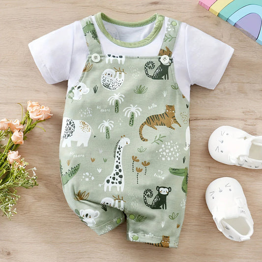 Zoo Animal Print Faux Two-Piece Baby Romper