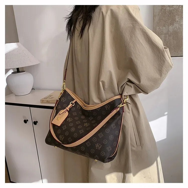 Beige Printed Commuter Tote, Large Capacity