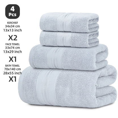4-Piece Luxury Pure Cotton Bath Towel Set, 1 Bath Towel + 1 Face Towel