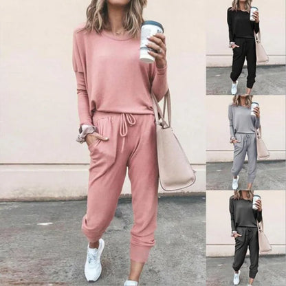 Women’s Casual Solid Color Hoodie Tracksuit — Oversize Two-Piece Set