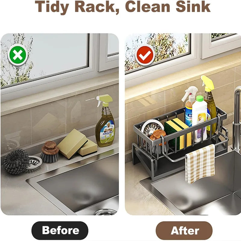 Carbon Steel Kitchen Sink Organizer Caddy with Drip Tray