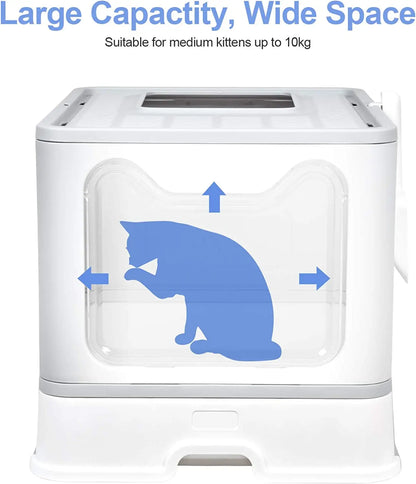 Front Entry Top Exit Cat Litter Box — Foldable Hooded Kitty Toilet with Scoop & Drawer, Extra Large